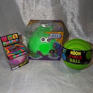 Crazy Fun Neon Fuzz Ball, Squishy Kitty, and NeeDoh Marbleez- One of each!